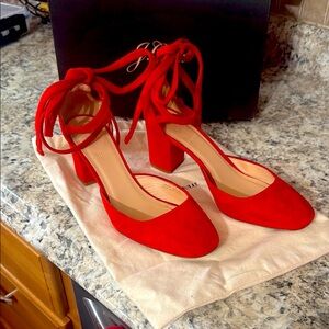 Elegant Red Women's Block Heel Shoes
